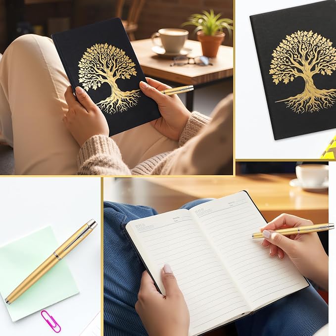 Tree of Life Journal and Pen Gift Set, Vegan Leather Journal Pen with 200 Pages, A5 Hardcover Leather Notebook with Gift Box Lined Fancy Diary Gifts for Women Men, Graduation(Black)