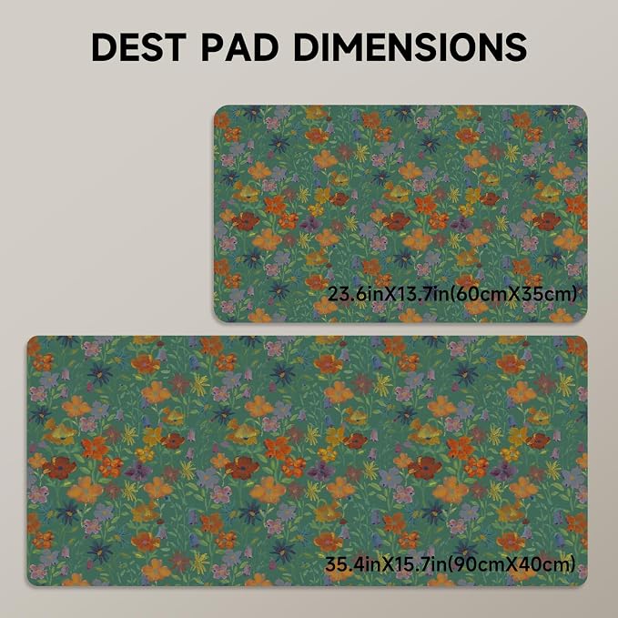 Botanical Floral Desk Pad Blotter,Large Mouse Pad 35 x 17in,PU Leather Desk Mat Writing Pad Protector, Non-Slip Waterprrof,Desktop Decor for Home Office Women Girls (Gorgeous Flowers)