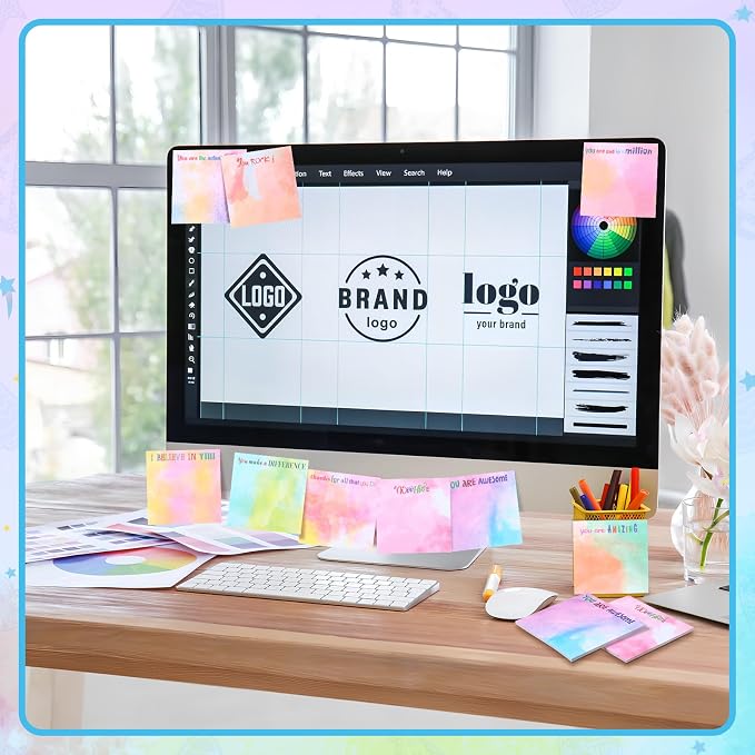 Yinder 24 Pcs Inspirational Sticky Notes, Back to School Supplies, Cute Motivational Sticky Notes Pad Employee Appreciation Gifts Bulk for Teacher Coworker Office 3 x 3'' (Thank You,Water Color)