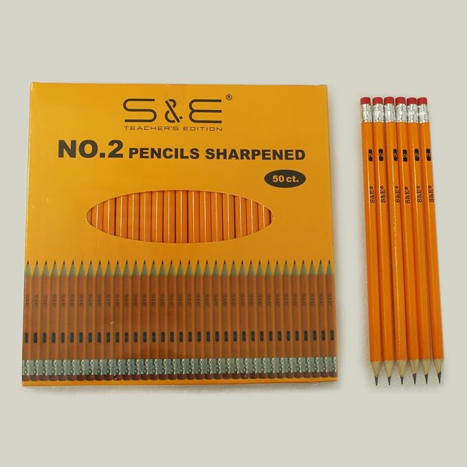 S & E TEACHER'S EDITION #2 HB Pencils 50 Pack, Pre-Sharpened Wood-Cased Pencils with Eraser Tops, Yellow Bulk Pencil for School Teacher Supplies, Writing, Drawing, Sketching & Exams