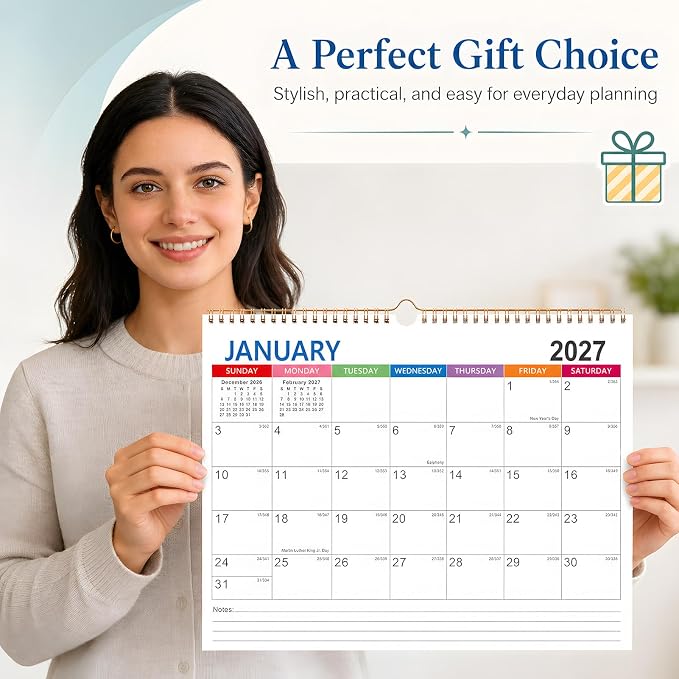 Wall Calendar 2026-2027, 18 Months Academic Calendar, July. 2026 - Dec 2027, 14'' × 11'', Monthly Wall Hanging Calendar with Thick Paper for Office Home Minimalist