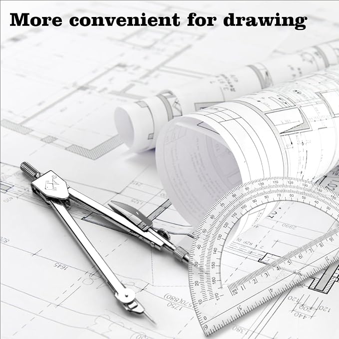 Students Geometry Math Set, Drawing Compass and 6 Inch Transparent Swing arm Protractor 180 Degree Math Protractor (Transparent)