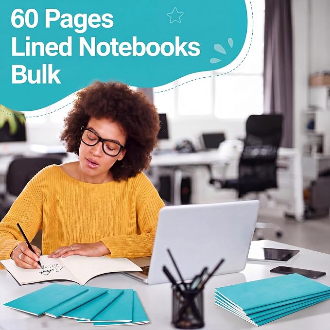 Mimorou 100 Pcs Journals Notebooks Bulk - Kraft Softcover A5 Small Notebooks 5.5 Inch x 8.3 Inch Notepads with 60 Page 30 Sheet for Writing Sketch Travel Office Supplies(Cyan,Lined)