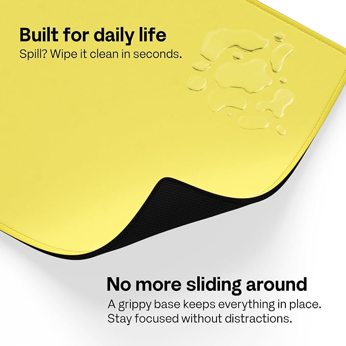 Pixio Wave Mouse Pads - 35.4 x 15.7 inch 2X-Large Yellow Mousepad for Gaming, Office, Desktop Anti-Slip Waterproof Washable Computer Desk Mat