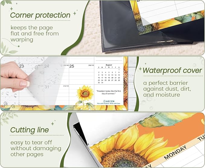 Desk Calendar 18 Months 17" x 11.4", Flower-1 PACK | 110 GSM Thick No-Bleed Paper | Large Ruled Blocks | Transparent Cover | Matching Stickers | Perfect for Home & Office