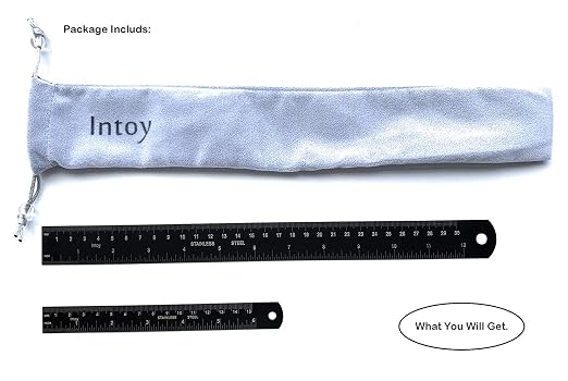Metal Ruler Kit 12 Inch and 6 Inch, Stainless Steel Rulers with Centimeters, Millimeters, Inches and Conversion Table for Office and School, Easy to Read Metric Rule Set, 2 Pack