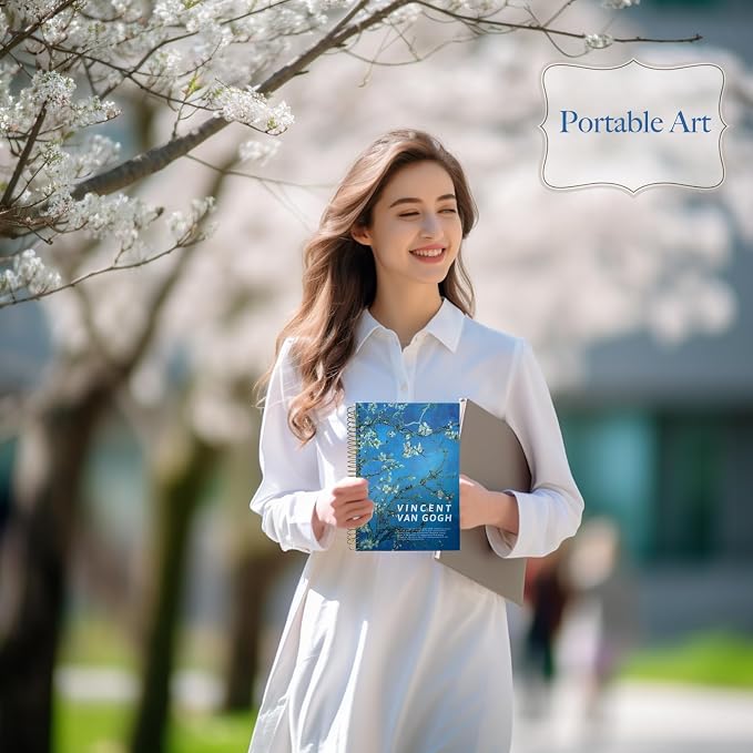 Large Spiral Bound Notebook, B5, 150 Sheets, 300 Pages, 8x10 Big Notebook, Hardcover Large Journal, Thick Lined Notebook, Vincent Van Gogh Almond Blossoms gift for Women.