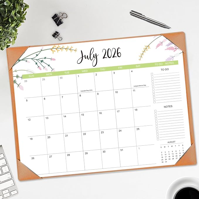 Desk Calendar 2026 with Desk Mat – 22" x 17" Large Desk Pad Calendar Runs from July 2026 to December 2027, Floral Design Desktop Calendar for Home, Office
