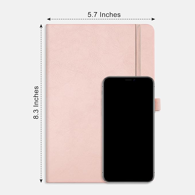 RETTACY Graph Grid Paper Notebook, 192 Pages, A5 Size (5.7'' x 8.3'') | 5 Squares per Inch, Leather Hardcover, 100 GSM Thick Paper, for School, Students, Math, Engineering (Rose gold)
