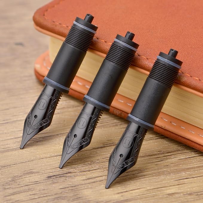 Asvine Set of 3 Number 6 Fountain Pen Replacement 1.1 Stub Nibs Black - Compatible with V169, P20, P30 and V126