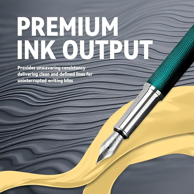 YUNCHUN Fountain Pen Set for Men Women, Streamline Design Refillable Pen with Medium Nib, 20 Ink Refills (10 Black + 10 Blue), Smooth Writing Gift, Green