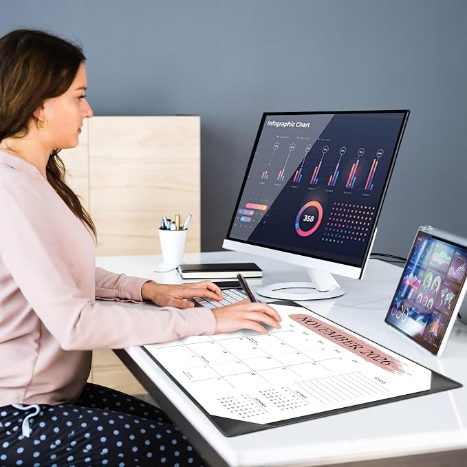 Desk Calendar 2026-2027 with Desktop Mat (22" x 17")– Jul. 2026 - Dec. 2027 (Black)