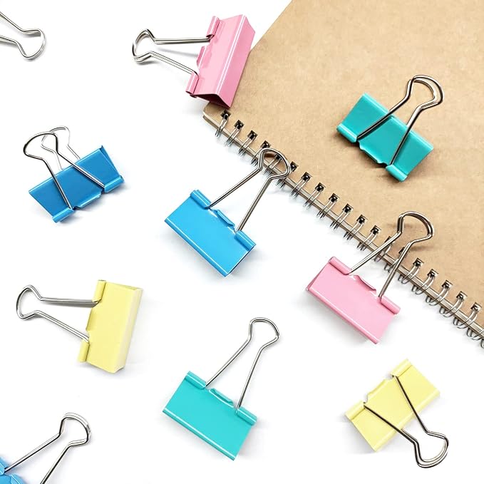 Ykimok Large Binder Clips, 1.6 inch, 24 Pack, Colored Binder Clips, Paper Clamps Large Size for Office Supplies, 4 Vibrant Colors