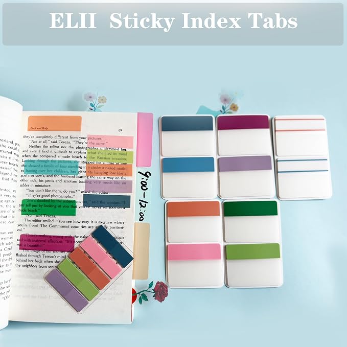 ELII 500 PCS Book Tabs 2 Inch Sticky Index Tabs,Colored Page Markers | Repositionable Tags,Reading Tabs, Self Adhesive Tape Flags for Books, Binders, Notebook and File Folders,Safety Material