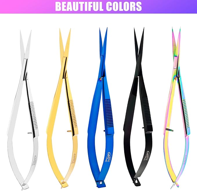 Cross Edge Spring Scissors 5 Inch straight Stainless-Steel Precision Eyebrow & Eyelash Shaping Trimming Scissor, Best for Squeeze Scissors, Embroidery & Knitting Micro Tip Craft (Gold Glitter Black)