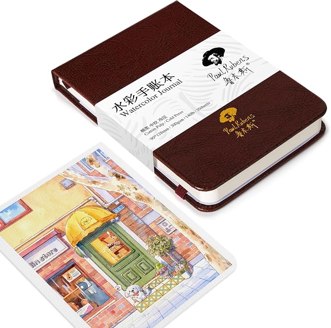 Paul Rubens Watercolor Journal, 100% Cotton Acid-Free Cold Press Watercolor Sketchbook 3.54 * 5.04 Inches, 140lb/300gsm,20 Sheets for Watercolors, Gouache, Acrylics