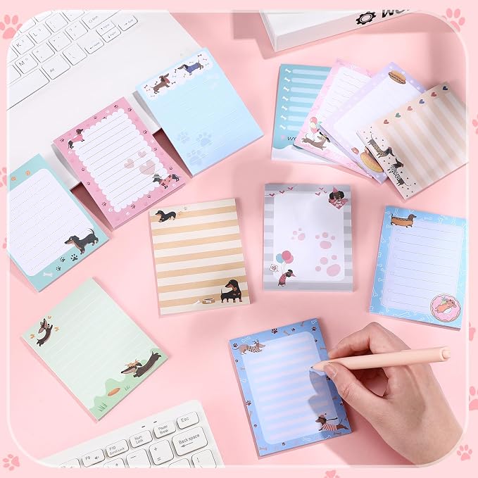 Chiisong 12 Pieces Dachshund Sticky Notes Dachshund Gifts 3x4 Inch Cute Cartoon Dog Self Stick Notepads Puppy Lover Gifts Dog to Do List Cute Memo Pads for Home Office Supplies