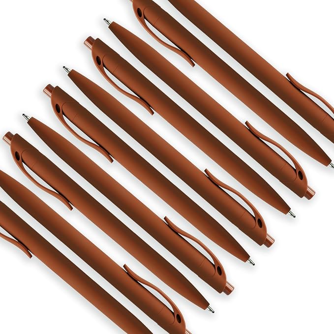 deegtran 100 Pack No Bleed Brown Barrel Click Pens, Wholesale Retractable Ballpoint Pens, Medium Point, Smooth Ink, 1.0MM Black Ink