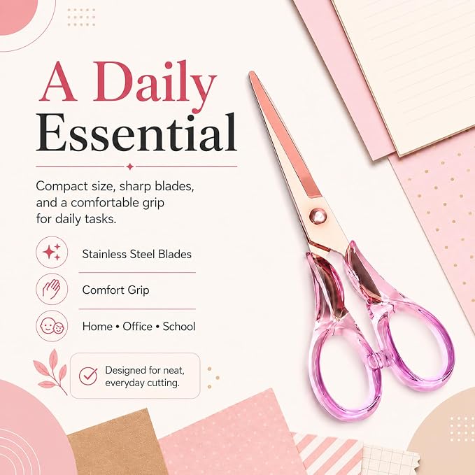 Aesthetic Purple Transparent Acrylic Scissors, 6.3" Craft Shears with Gold Sharp Stainless Steel Blades for Home Office & School, Cute Stationery Tools for Scrapbooking & Gift Wrapping