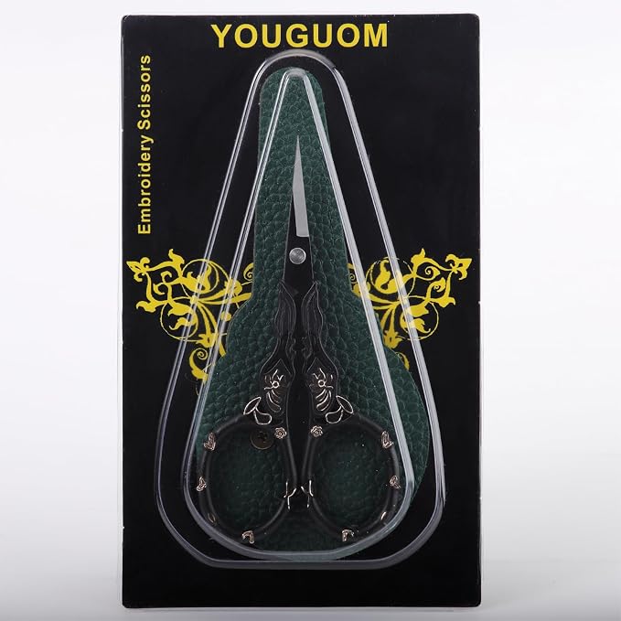 YOUGUOM Sewing Embroidery Scissors with Cover, Crochet Snips | Small, Sharp, Precision, Left/Right Handed, DIY Tool Kit, for Craft, Needlework, Cross Stitch, Yarn, Detail, Threading, Black
