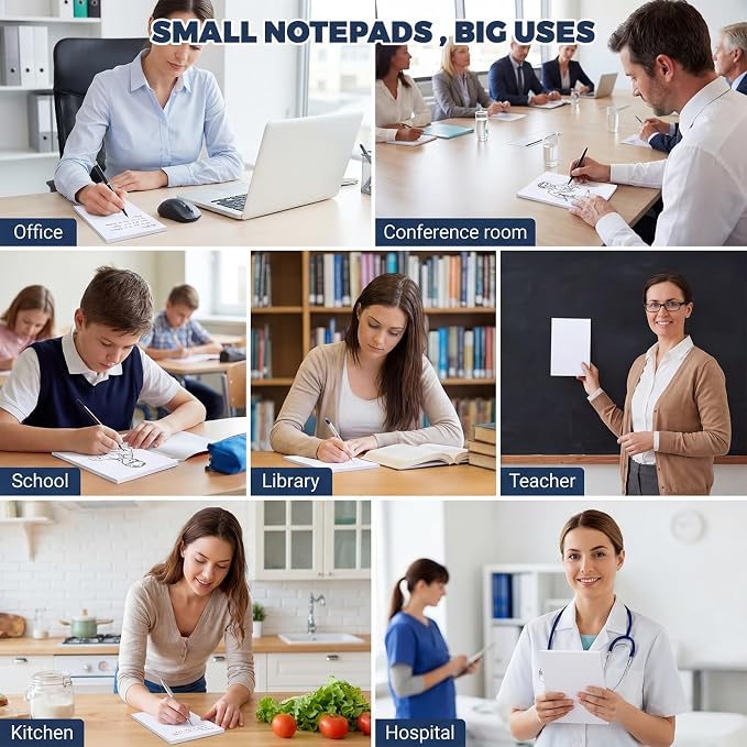 Thboxes 10 Pack 4" x 6" Blank Note Pads, 50 Sheets Each | 80gsm FSC Paper, Top Glue Binding, Cardboard Backing, Compact Memo Pads for Office, School, Home, Server Use