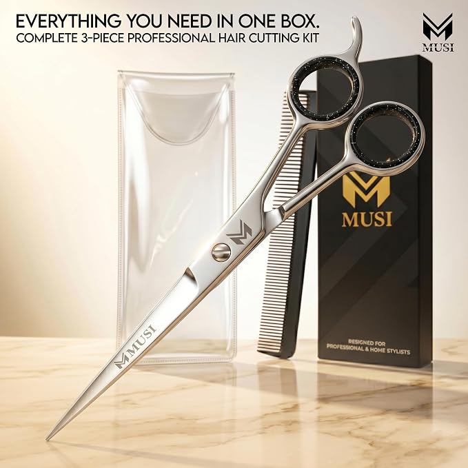 MUSI Hair Cutting Scissors 6.5" – Professional Razor-Sharp Barber Scissors for Men Women & Kids, Ergonomic Shears for Precise Haircuts, Long-Lasting Hair Trimming Shears for Home & Salon
