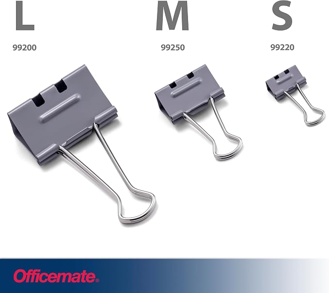 Officemate EZ Binder Clips, Medium Size, 12/Box, Gray (99250)