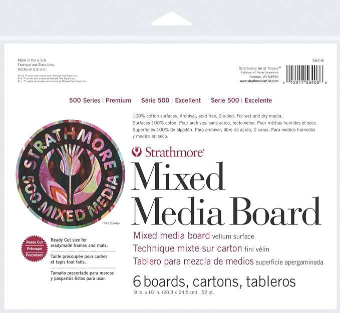 Strathmore (564-8 500 Series Mixed Media Board, Vellum, 8"x10", 6 Sheets , White