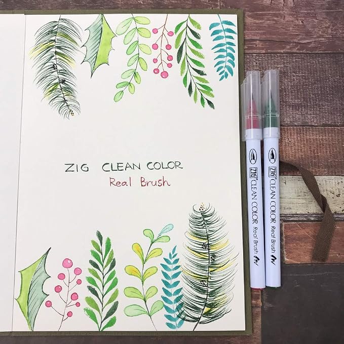 Kuretake ZIG Clean Color Real Brush Pens, 6 Colors with Flexible Brush Tips, Watercolor Pens for Painting, Drawing, Calligraphy and Brush Lettering for Artists and Beginner Painters, Made in Japan
