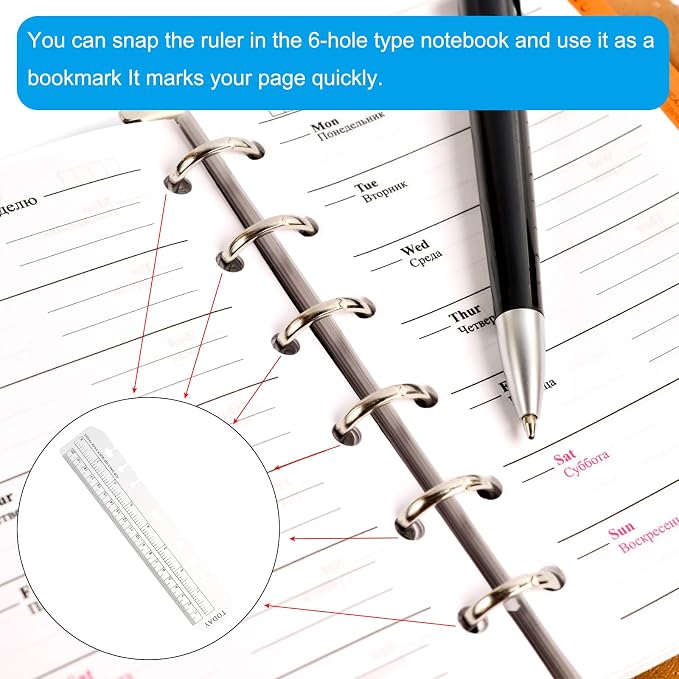 PATIKIL 7.1"x1.6" Bookmark Ruler, 20 Pack Snap-in Ruler Page Marker Book Mark Measuring Tools for A6 Size 6-Hole Binder Notebook, Clear