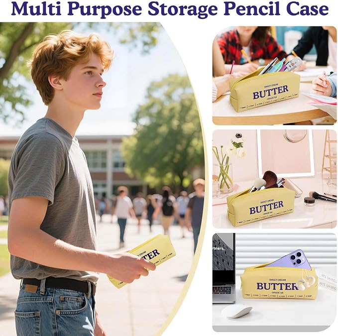 Funny Butter Sticks Soft Pencil Case Pouch College School Supplies, Pencil Box with Zipper for Teen Girls Boys Women Men Adults, Pen Bag Back to School Essentials Stationary Gift for Student Teacher