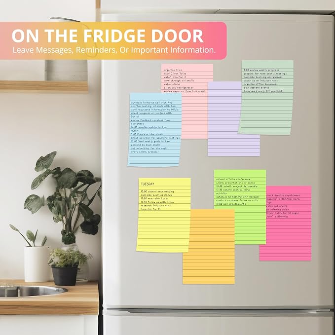 Lined Sticky Notes, 24 Pads, 4x6 Inches, Large Sticky Notes with Lines, Memo Note Pads in Multi Colors, 30 Sheets/Pad, Super Sticking Power for Office & Home & Planning - Bright