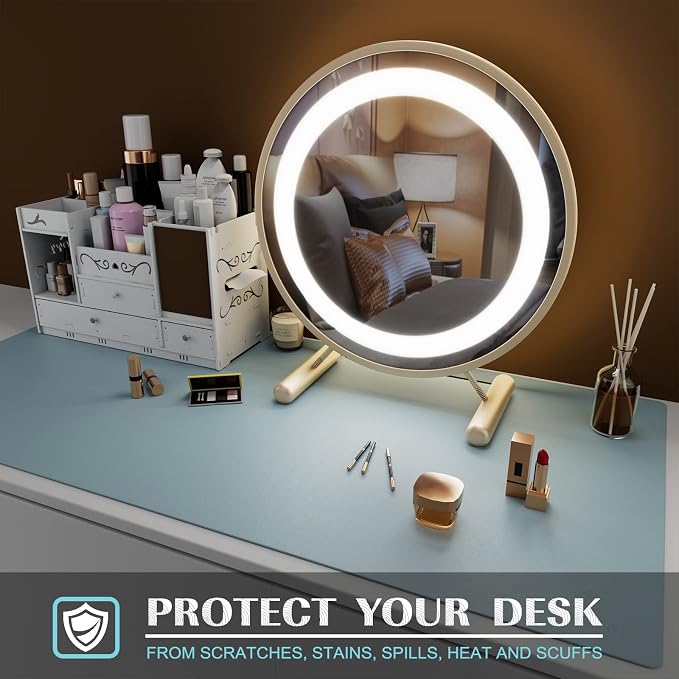 K KNODEL Extra Large Desk Mat, Leather Mouse Pad (35.4"x17", Light Blue) | Desk Pad, Keyboard Pad, Computer and Laptop Mat, Desktop Protector and Cover, Writing Pad and Blotter for Home Office