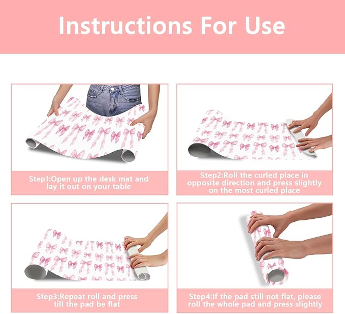 Britimes Pink Ribbon Bow Desk Mat Cute Girl Deak Pad Non-Slip PU Leather Large Keyboard Mouse Pad Office Desktop Accessories for Office,Work,Home Decor(31.5"X15.7")