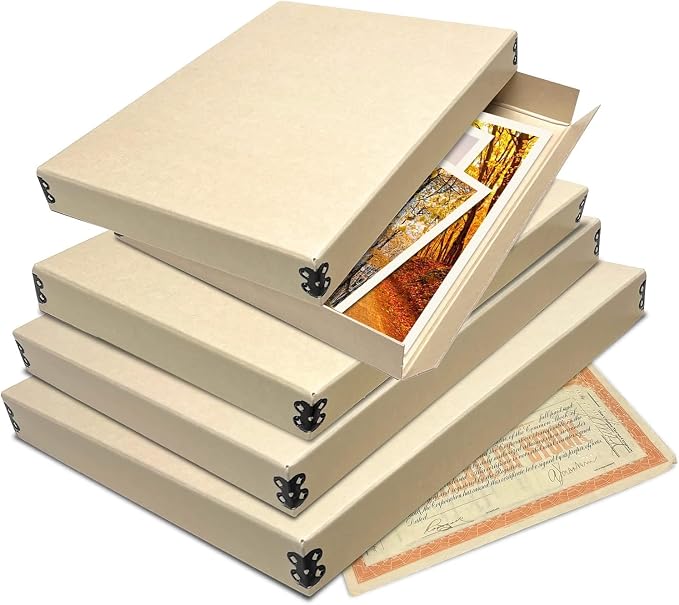 Lineco Museum Archival Storage Box, Drop Front, 11.75x15.25x1.5 in, Tan | Acid-Free with Metal Edge, Preserves Picture Longevity, Organize Photos, Newspapers, Prints, Documents, Crafts, DIY