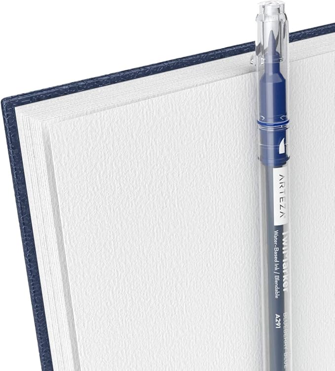 ARTEZA Watercolor Sketchbook Set,3-Pack,64 Pages per Book,5.5 x 8.5 Inches,Blue Hardcover Spiral Notebooks,140-Pound Premium Watercolor Paper for Artists