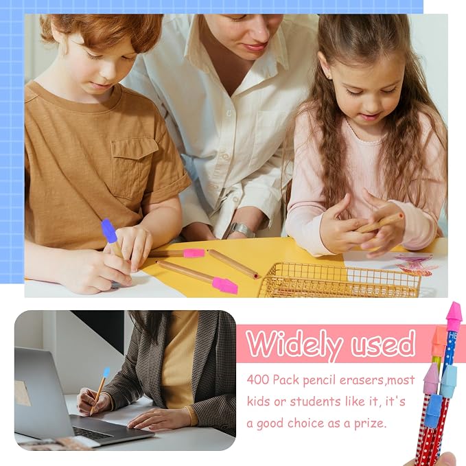PRALB 400PCS Pencil Top Eraser Bulk Caps for Pencils,Chisel Shape Erasers Toppers for Party Favors Games Prizes, Pencil Top Erasers Cap for Home School Classroom Office Ocean Color