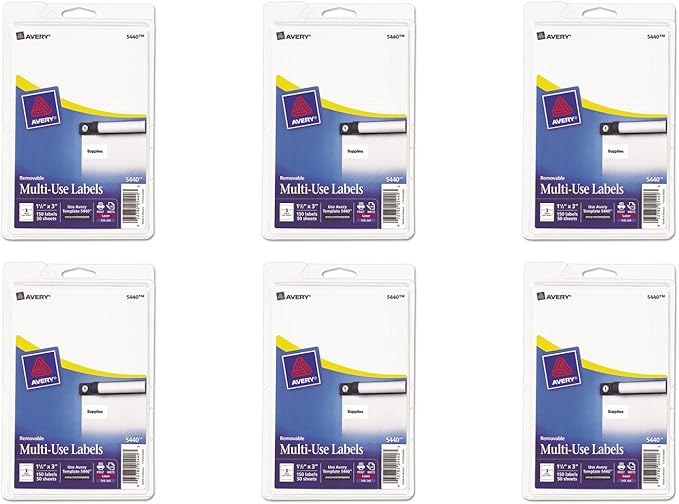 Removable Multi-Use Labels, Inkjet/Laser Printers, 1.5 x 3, White, 3/Sheet, 50 Sheets/Pack, (5440), Sold as 6 Pack