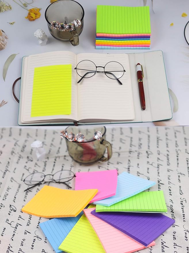 (8 Pads) Lined Sticky Notes 4x6 in Post, 8 Colors Self Sticky Notes Pad Its, Bright Post Stickies Colorful Big Rectangular Sticky Notes for Office, Home, School, Meeting, 40 Sheets/pad (Pack of 2)