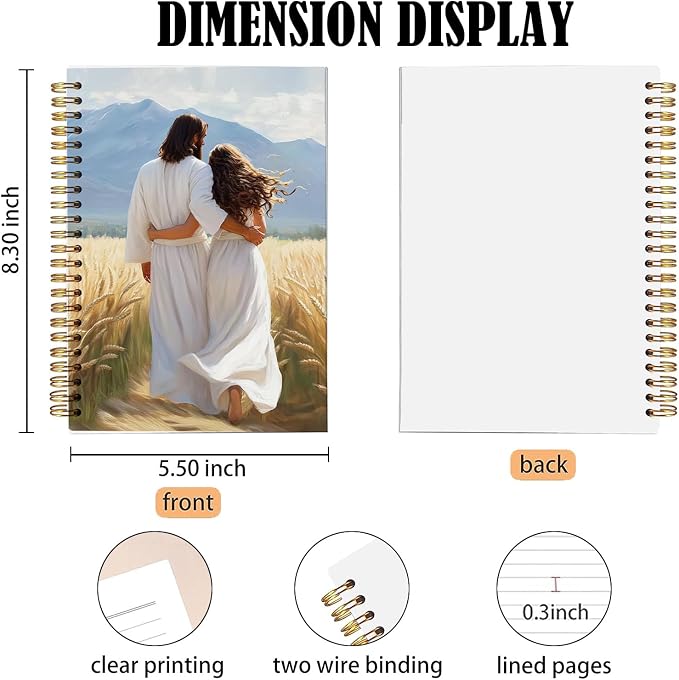 bitCNY Christian Journal Notebook – Jesus Walking with Woman in Wheat Field – Faith Based Spiral Notebook for Women, Spiral Bound 5.5x8.3 Inches