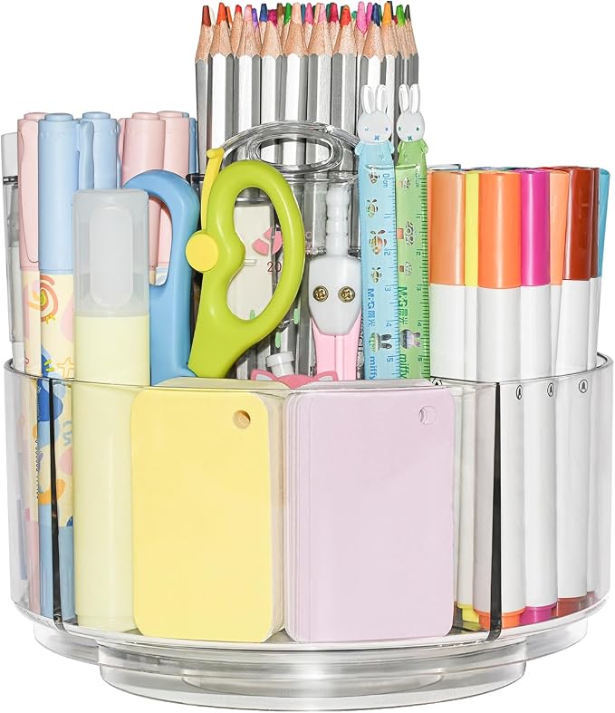 JIKIOU 430pcs Acrylic Pencil Holder Marker Organizer 360-Degree Rotating | 5.9 inch higher, durable acrylic made,multipurpose 5 square slots, large capacity for holding 430pcs pencils or 200pcs pens