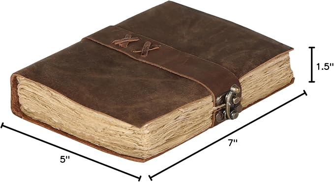 Vintage Leather Journal Handmade Buffalo Deckle Edge Paper – Leather Bound Journal for Women Men Vintage C-Lock Closure Ideal for Writing & Travel for Artists
