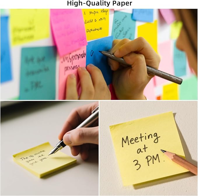 (12 Pads) Sticky Notes 3x3 Inches,Bright Colors Self-Stick Pads, Easy to Post for Home, Office, Notebook