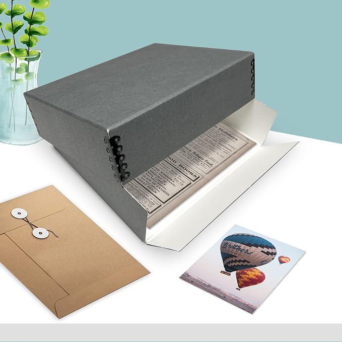 Golden State Art, Archival Storage Box, Gray, 8.75x10.75x3 Inch, Pack of 2 | Acid-Free Museum Box with Metal Edge Corner, for Storing Artwork Photos Documents Prints Arts And Crafts