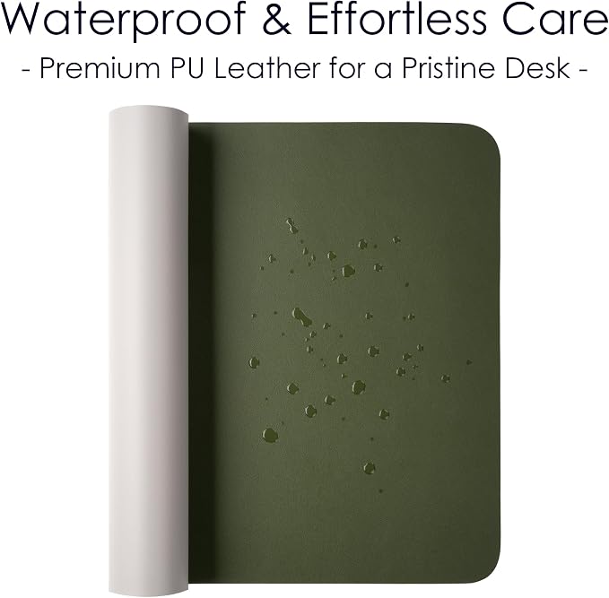 Leather Desk Pad Protector, Waterproof Mouse Pad, PU Desk Mat, Office Desk Cover, Desk Writing Mat for Office/Home/Work/Cubicle (Green/Gray) 23.6x13.7 in