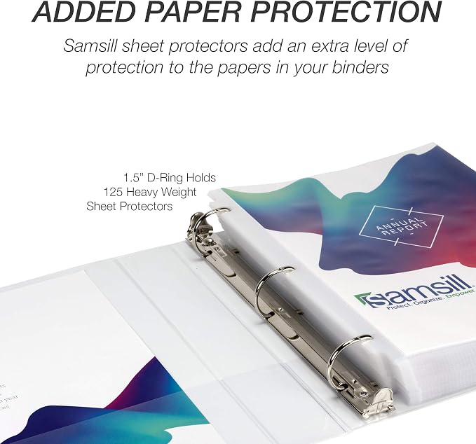 Samsill Durable 1.5 inch 3 Ring Binder, D Ring Binder, 100% Recycled Chipboard, White