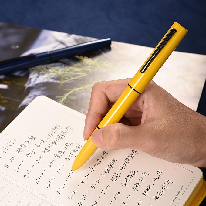 HONG DIAN C1 Fountain Pen Fine Nib, Lemon Yellow & Classic Retro Design Metal Pen with Ink Converter