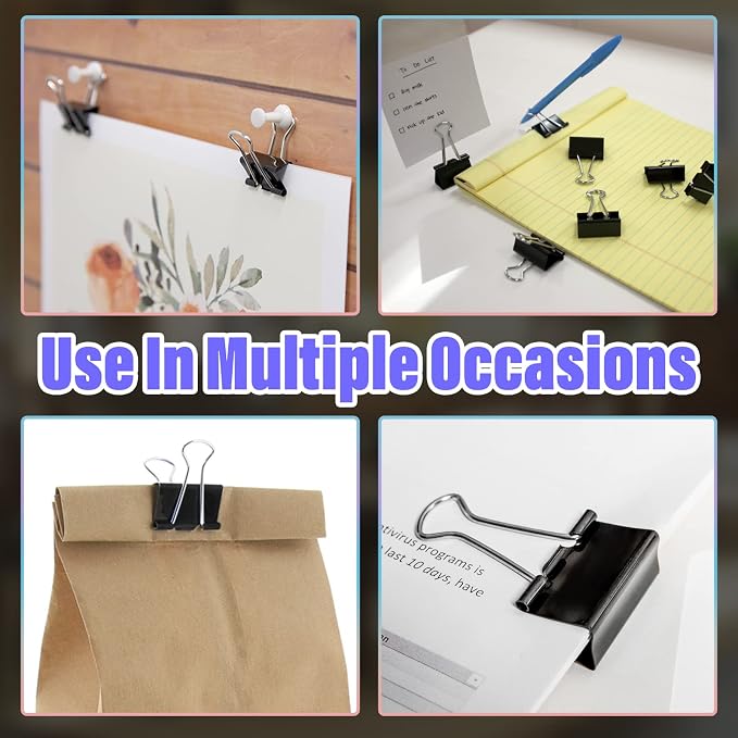 20 Pack 2" Black Binder Clips, 25mm Capacity Metal Office Clamps | Metal Paint-Plated, 51mm Wide 25mm Capacity, For Paper Document Photo Album School Office Home