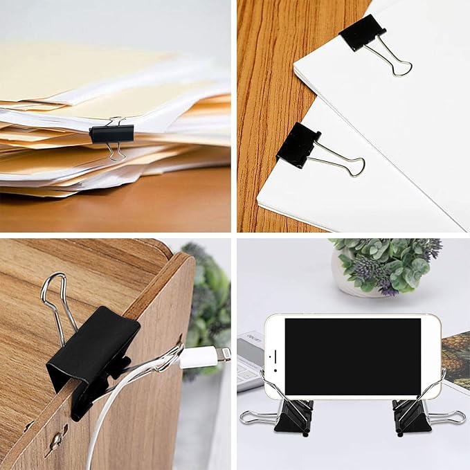 SANNIX 42 PCS Binder Clips, 1 inch 25mm Binder Clips Black Paper Clamps Medium Size for Office Home School