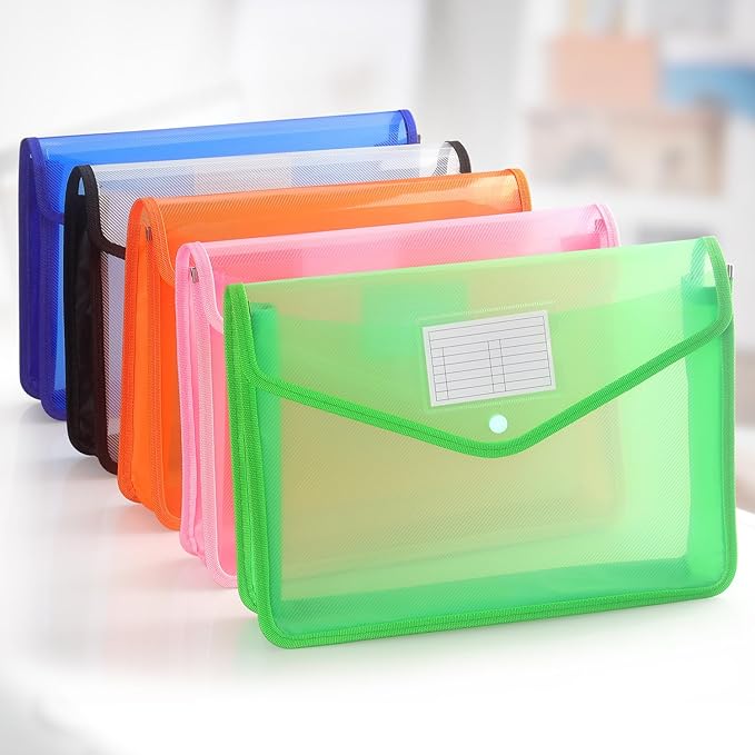 Tamaki Plastic Expanding File Folder, Fit Letter/A4 Size, Green, 1 Pack | Transparent Envelopes with Snap Closure, No Dividers, Large Capacity